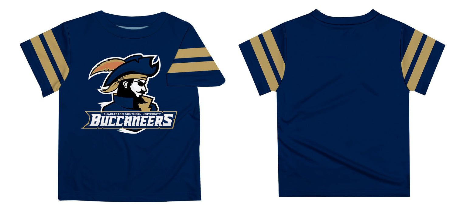 Charleston Southern Buccaneers Vive La Fete Boys Game Day Blue Short Sleeve Tee with Stripes on Sleeves - Vive La Fête - Online Apparel Store