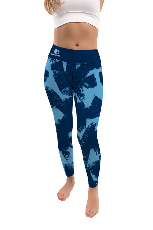 The Citadel Bulldogs Vive La Fete Paint Brush Logo on Waist Women Blue Yoga Leggings