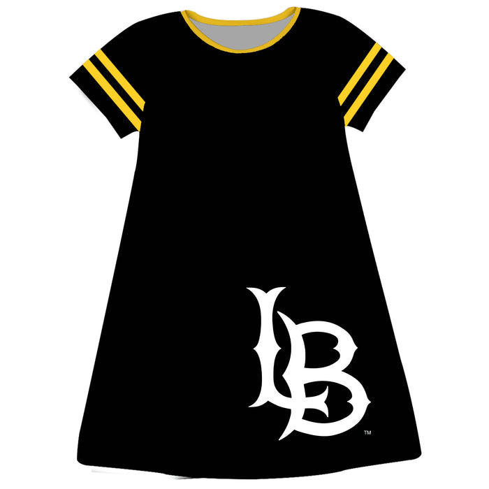 Cal State Long Beach 49ers Vive La Fete Girls Game Day Short Sleeve Gold A-Line Dress with large Logo