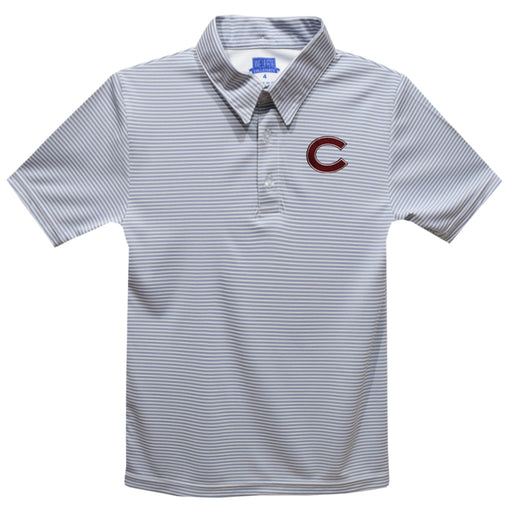 Colgate University Raiders Embroidered Gray Stripes Short Sleeve Polo Box Shirt