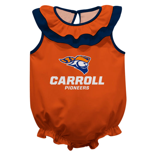 Carroll Pioneers Orange Sleeveless Ruffle Onesie Logo Bodysuit