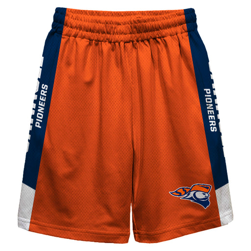 Carroll Pioneers Vive La Fete Game Day Orange Stripes Boys Solid Navy Athletic Mesh Short