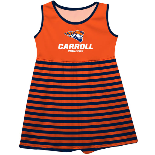 Carroll Pioneers Vive La Fete Girls Game Day Sleeveless Tank Dress Solid Orange Logo Stripes on Skirt
