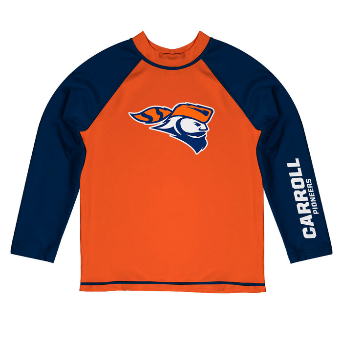 Carroll Pioneers Vive La Fete Logo Orange Long Sleeve Raglan Rashguard