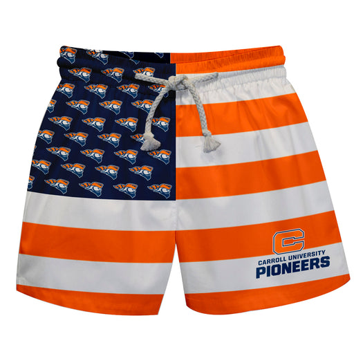 Carroll Pioneers Vive La Fete Game Day Orange Flag Swimtrunks V1