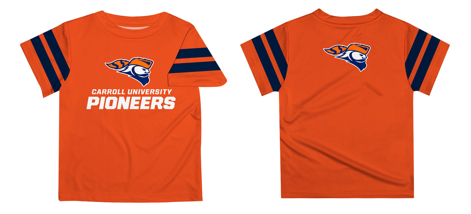 Carroll Pioneers Vive La Fete Boys Game Day Orange Short Sleeve Tee with Stripes on Sleeves - Vive La Fête - Online Apparel Store