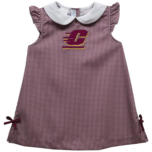 Central Michigan Chippewas Embroidered Maroon Gingham A Line Dress