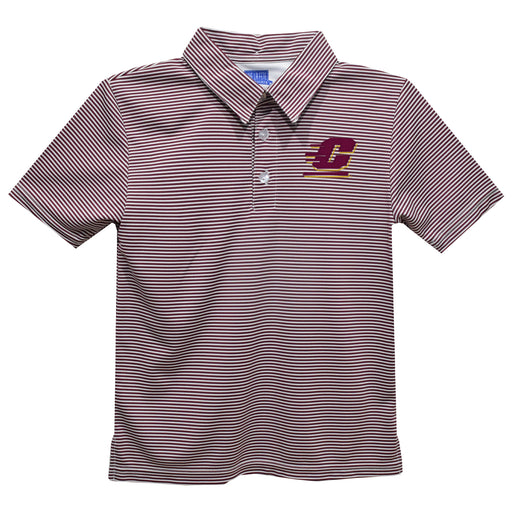 Central Michigan Chippewas Embroidered Maroon Stripes Short Sleeve Polo Box Shirt