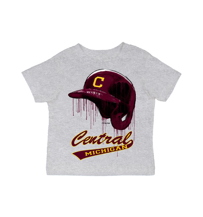 Central Michigan Chippewas Original Dripping Baseball Helmet Grey Cotton T-Shirt  by Vive La Fete