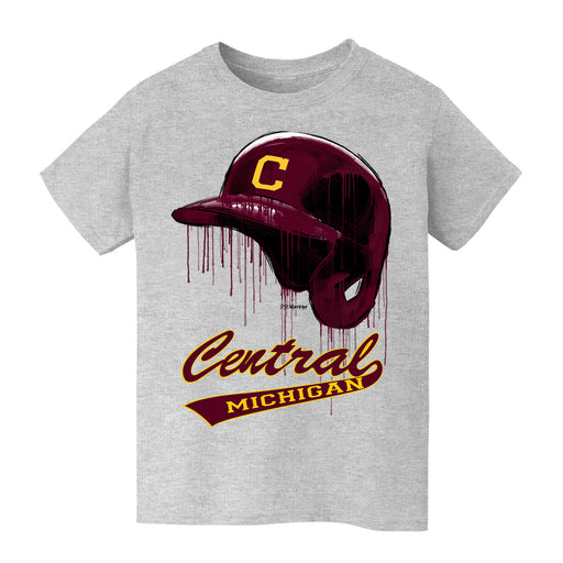 Central Michigan Chippewas Original Dripping Baseball Helmet Grey Cotton T-Shirt  by Vive La Fete