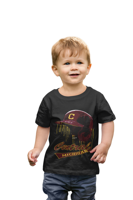 Central Michigan Chippewas Original Dripping Baseball Helmet Black T-Shirt Cotton by Vive La Fete - Vive La Fête - Online Apparel Store