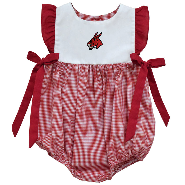Central Missouri Mules Embroidered Cardinal Red Gingham Girls Bubble