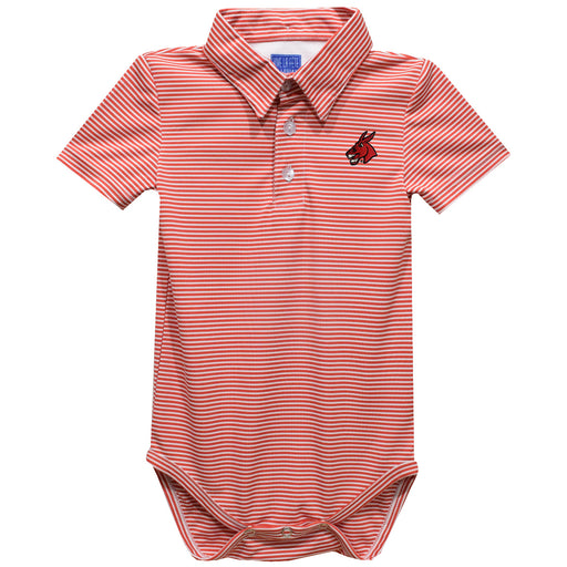 Central Missouri Mules Embroidered Cardinal Red Stripe Knit Boys Polo Bodysuit