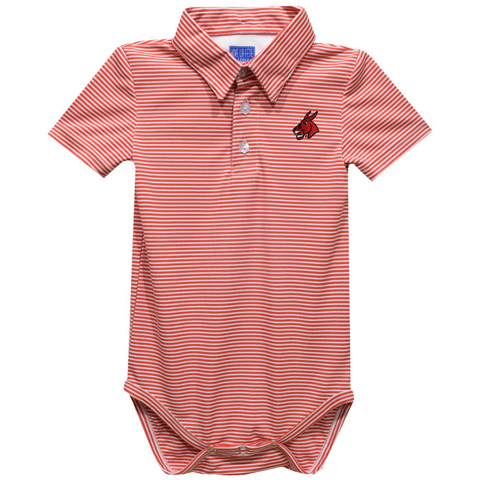 Central Missouri Mules Embroidered Cardinal Red Stripe Knit Boys Polo Bodysuit