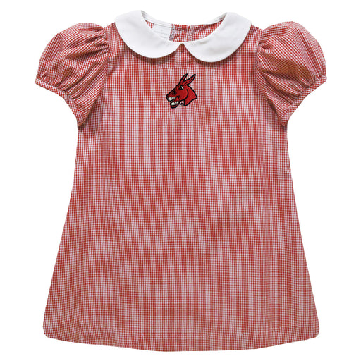 Central Missouri Mules Embroidered Cardinal Red Gingham Short Sleeve A Line Dress
