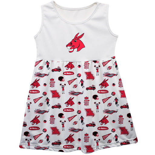 Central Missouri Mules Sleeveless Tank Dress Girls White Repeat Print Hand Sketched Vive La Fete Impressions