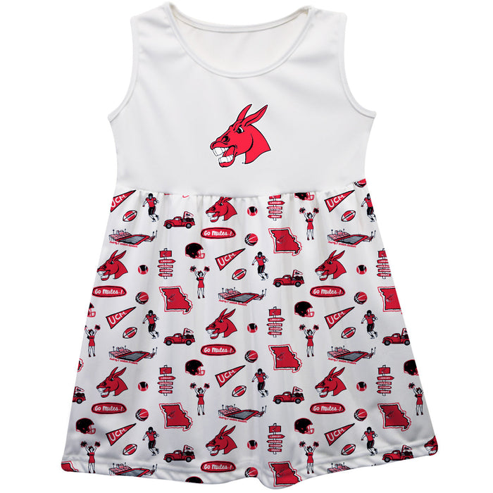 Central Missouri Mules Sleeveless Tank Dress Girls White Repeat Print Hand Sketched Vive La Fete Impressions