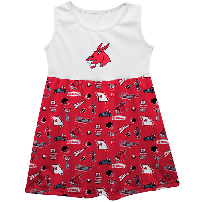 Central Missouri Mules Sleeveless Tank Dress Girls White Repeat Print Hand Sketched Vive La Fete Impressions