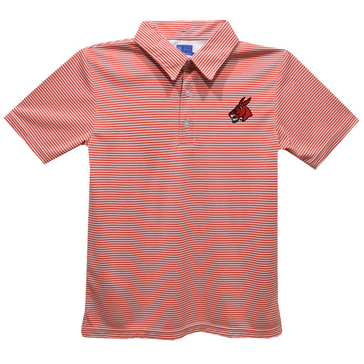 Central Missouri Mules Embroidered Cardinal Red Stripes Short Sleeve Polo Box Shirt