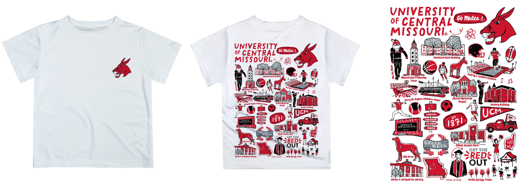 Central Missouri Mules Impressions Artwork T-Shirt - Black