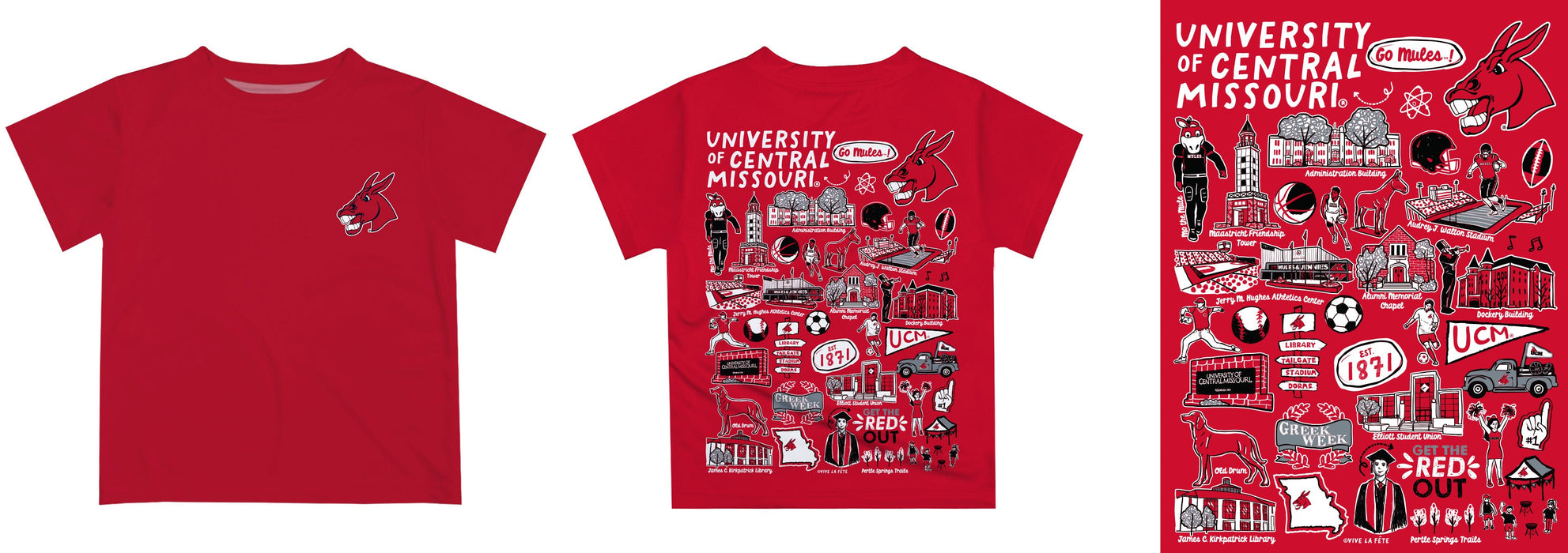 Central Missouri Mules Impressions Artwork T-Shirt - Black