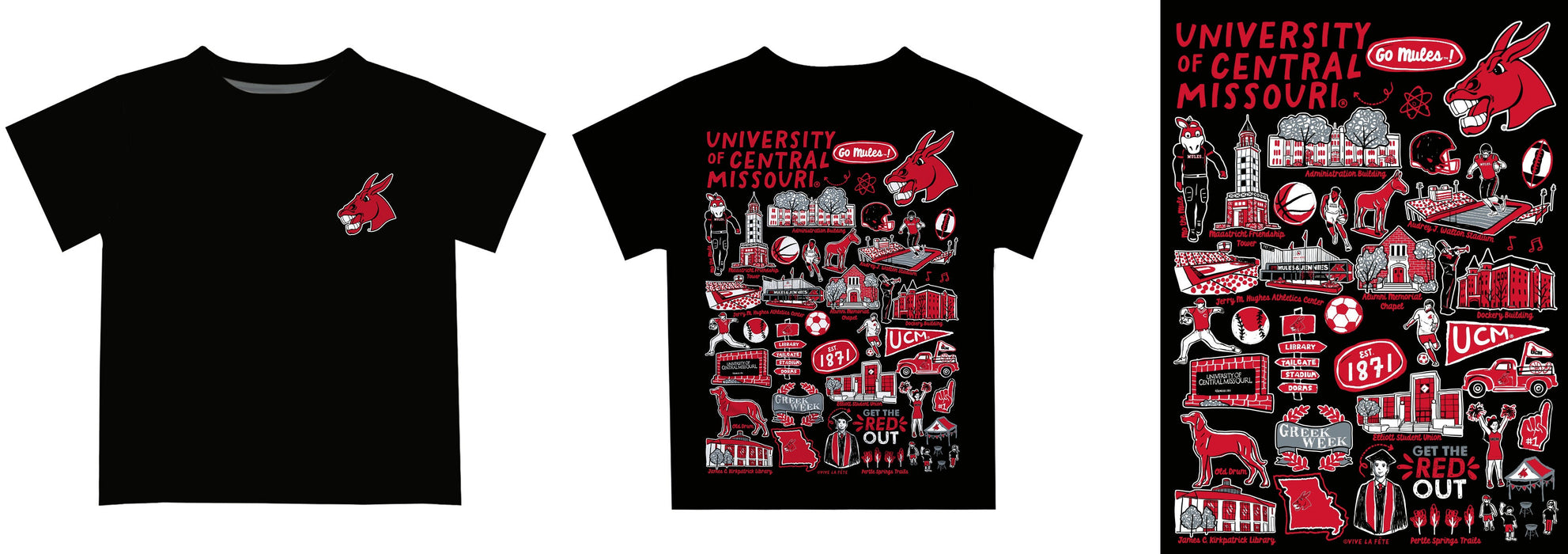 Central Missouri Mules Impressions Artwork T-Shirt - Black