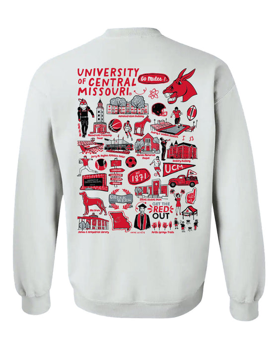 Central Missouri Mules Hand Sketched Vive La Fete Impressions Artwork Red Crew Neck Sweatshirt for Women