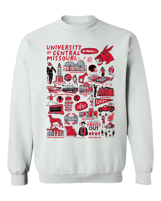 Central Missouri Mules Hand Sketched Vive La Fete Impressions White Cotton Crewneck Sweatshirt for Women