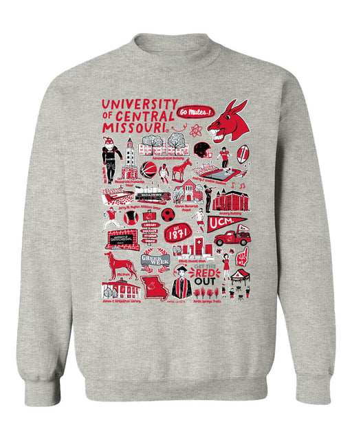 Central Missouri Mules Hand Sketched Vive La Fete Impressions Grey Cotton Crewneck Sweatshirt for Women