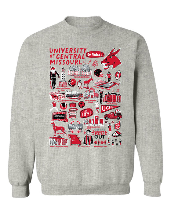 Central Missouri Mules Hand Sketched Vive La Fete Impressions Grey Cotton Crewneck Sweatshirt for Women