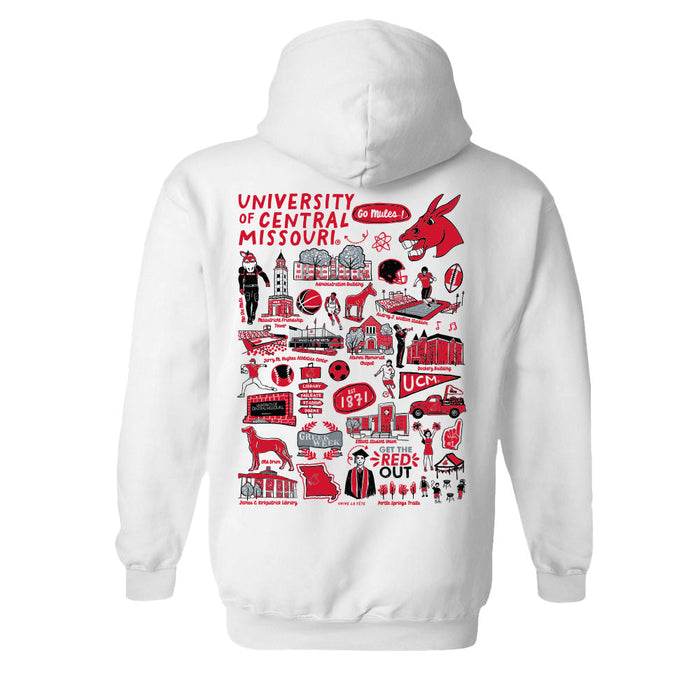 Central Missouri Mules Hand Sketched Vive La Fete Impressions Artwork Red Boys Cotton Fleece Long Sleeve Hoodie