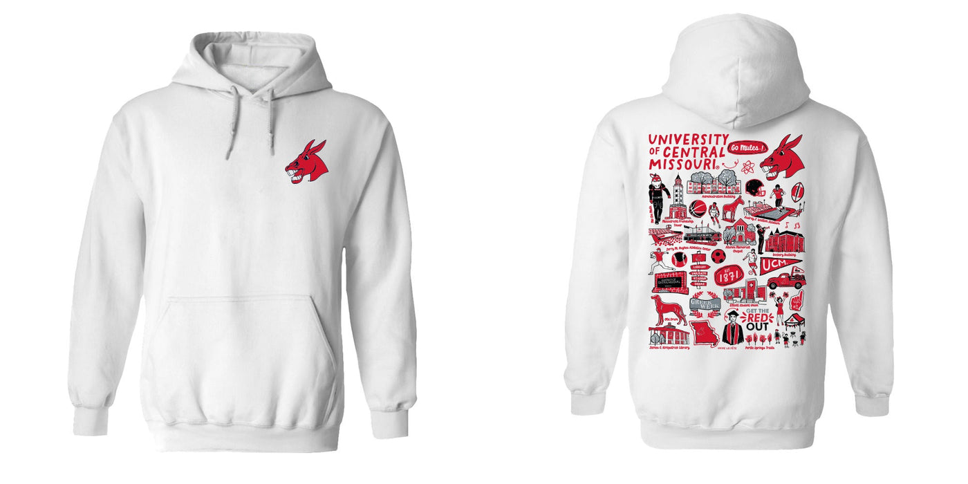 Central Missouri Mules Hand Sketched Vive La Fete Impressions Artwork Red Boys Cotton Fleece Long Sleeve Hoodie