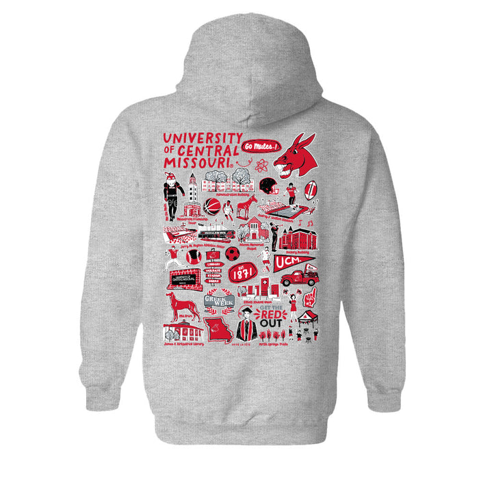Central Missouri Mules Hand Sketched Vive La Fete Impressions Artwork Red Boys Cotton Fleece Long Sleeve Hoodie