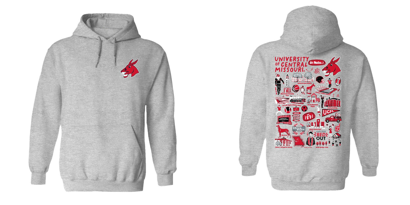 Central Missouri Mules Hand Sketched Vive La Fete Impressions Artwork Red Boys Cotton Fleece Long Sleeve Hoodie