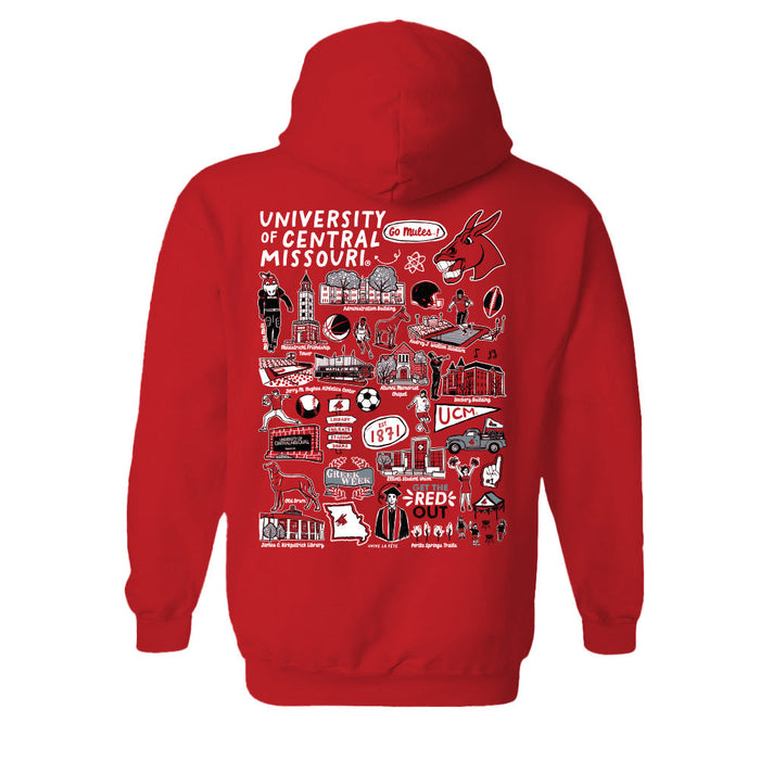 Central Missouri Mules Hand Sketched Vive La Fete Impressions Artwork Red Boys Cotton Fleece Long Sleeve Hoodie