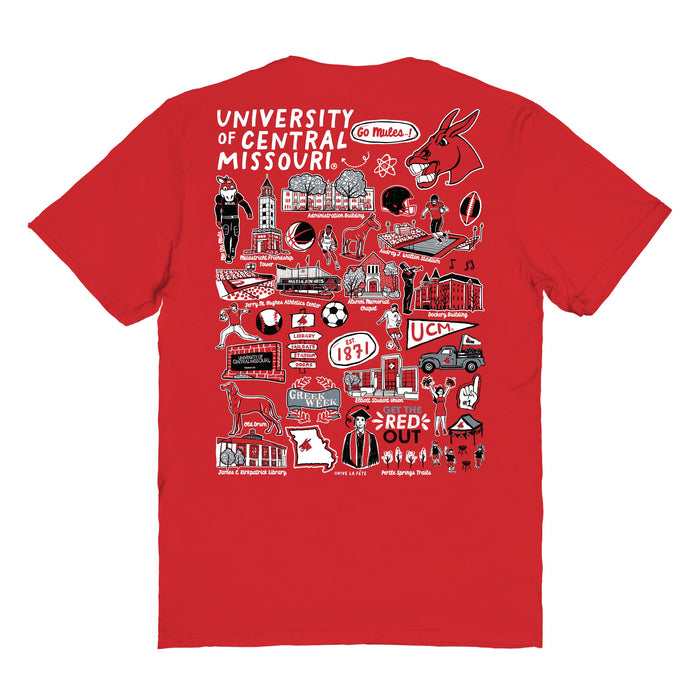 Central Missouri Mules Vive La Fete Impressions Artwork Red Womens Cotton Tshirt