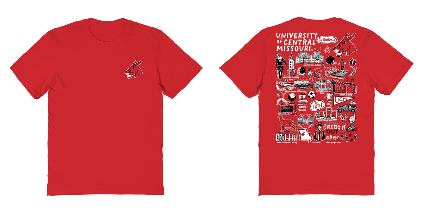 Central Missouri Mules Vive La Fete Impressions Artwork Red Womens Cotton Tshirt