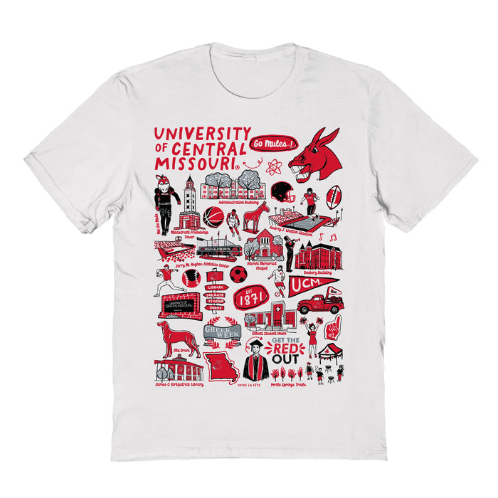 Central Missouri Mules Hand Sketched Vive La Fete Impressions White Cotton Tshirt for Women