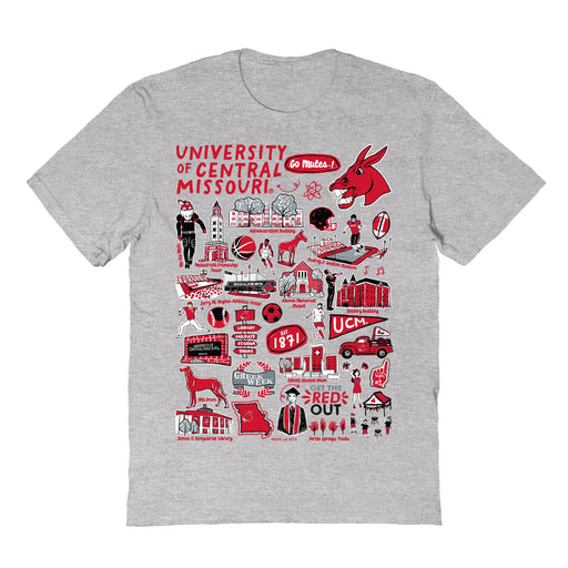 Central Missouri Mules Hand Sketched Vive La Fete Impressions Grey Cotton Tshirt for Women