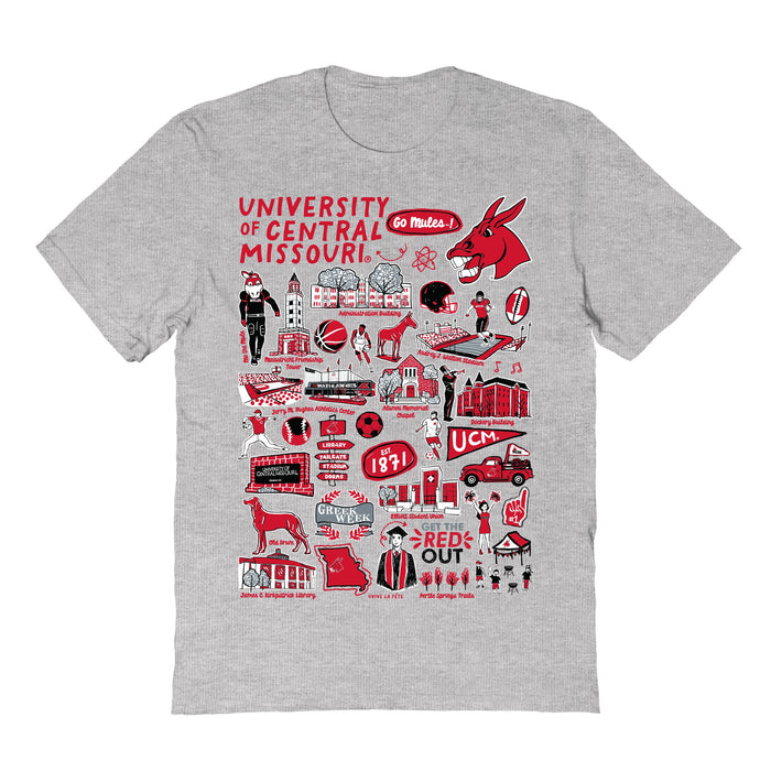 Central Missouri Mules Hand Sketched Vive La Fete Impressions Grey Cotton Tshirt for Women