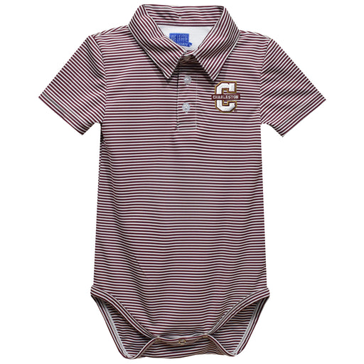 Charleston Cougars COC Embroidered Maroon Stripe Knit Boys Polo Bodysuit