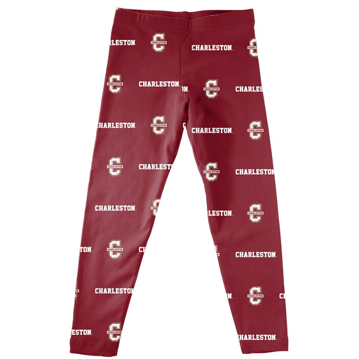 Charleston Cougars COC Vive La Fete Girls Game Day All Over Two Logos Elastic Waist Classic Play Maroon Leggings Tights