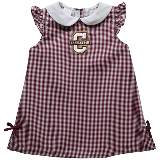 Charleston Cougars COC Embroidered Maroon Gingham A Line Dress
