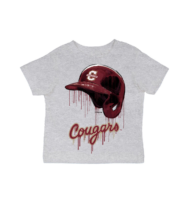 Charleston Cougars COC Original Dripping Baseball Helmet Grey Cotton T-Shirt  by Vive La Fete