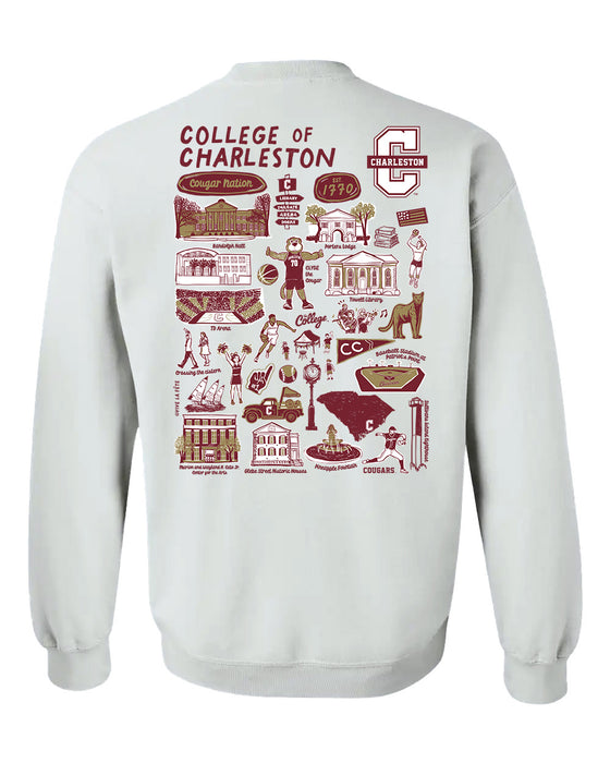 Charleston Cougars COC Hand Sketched Vive La Fete Impressions Artwork Maroon Crew Neck Sweatshirt for Women - Vive La Fête - Online Apparel Store