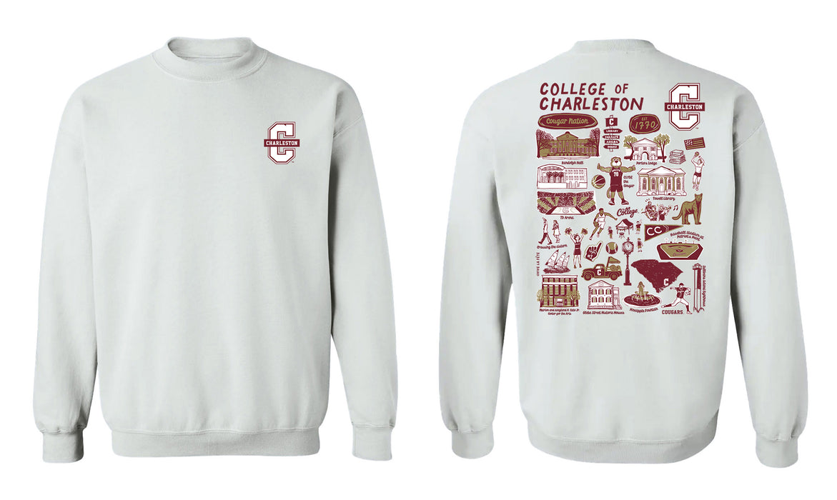 Charleston Cougars COC Hand Sketched Vive La Fete Impressions Artwork Maroon Crew Neck Sweatshirt for Women - Vive La Fête - Online Apparel Store