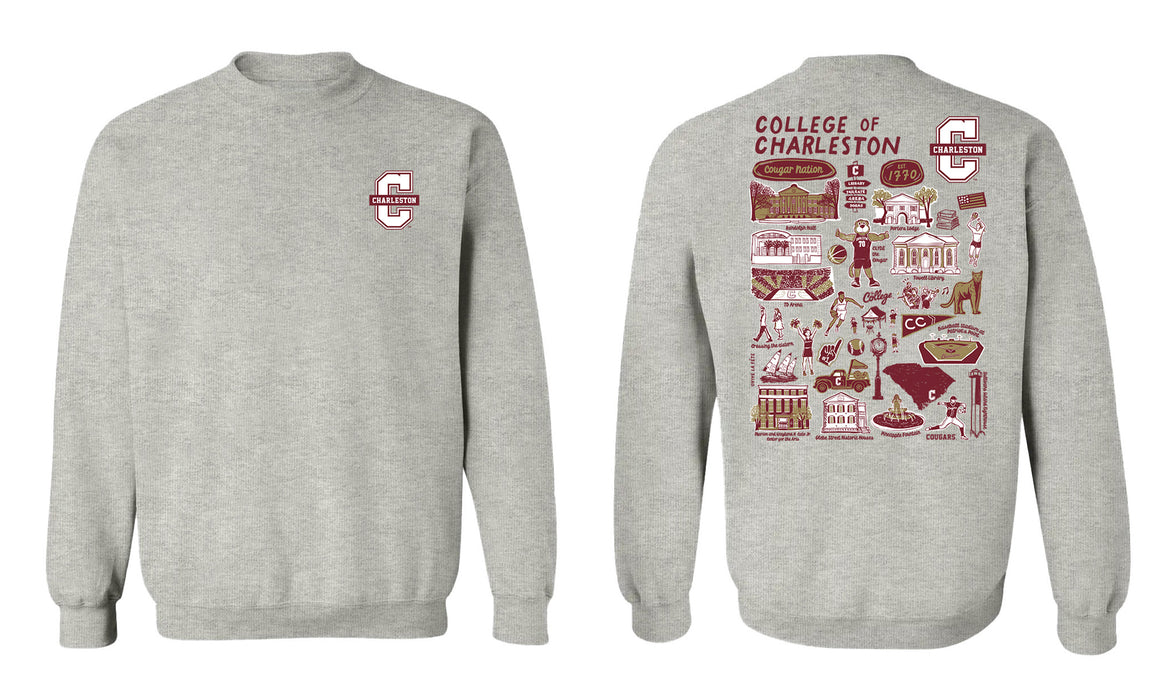 Charleston Cougars COC Hand Sketched Vive La Fete Impressions Artwork Maroon Crew Neck Sweatshirt for Women - Vive La Fête - Online Apparel Store