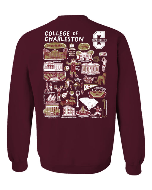 Charleston Cougars COC Hand Sketched Vive La Fete Impressions Artwork Maroon Crew Neck Sweatshirt for Women - Vive La Fête - Online Apparel Store