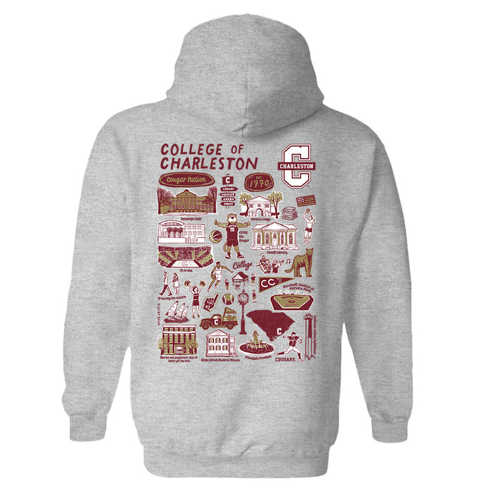 Charleston Cougars COC Hand Sketched Vive La Fete Impressions Artwork Maroon Cotton Fleece Long Sleeve Hoodie - Vive La Fête - Online Apparel Store