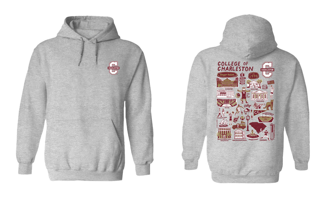 Charleston Cougars COC Hand Sketched Vive La Fete Impressions Artwork Maroon Cotton Fleece Long Sleeve Hoodie - Vive La Fête - Online Apparel Store